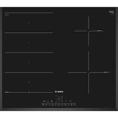 Поверхность индукционная Bosch PXE651FC1E (Serie6 / Чёрная стеклокерамика / 4 конфорки / QuickStart / PowerBoost/ReStart/PerfectFry/ Таймер / 7,4 кВт)